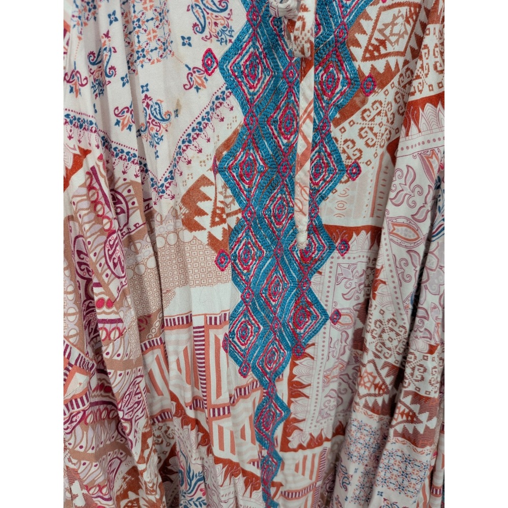 Savanna Jane Blouse Women 1X Multicolor Boho Embroidered Peasant Top Southwest - Picture 2 of 6
